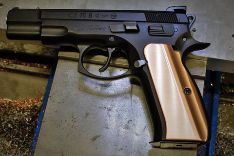 Copper CZ-75 Grips, smooth brushed metal finish, standard size
