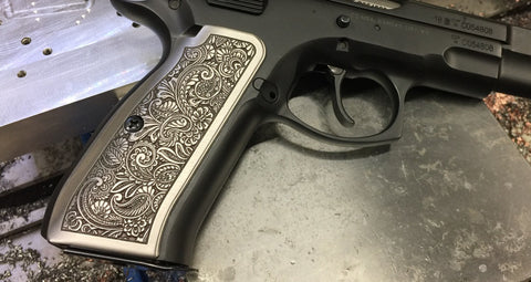 Titanium CZ-75 Grips, "Paisley" engraved pattern, standard size