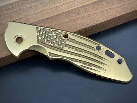 Hinderer XM-18 3.5" "Battle Torn Flag" milled pattern Brass scale - Ready to Ship